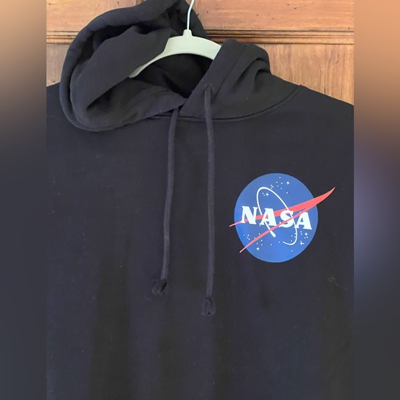 H&M NASA Black Hoodie | Blue and Red Logo | Size L | Great Condition | Frayed - Picture 3 of 12